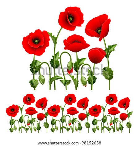 Raster version of vector border from red poppies.(can be repeated and scaled in any size)