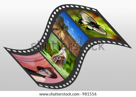 Illustration of a filmstrip with 4 pictures embedded, cliping path included.