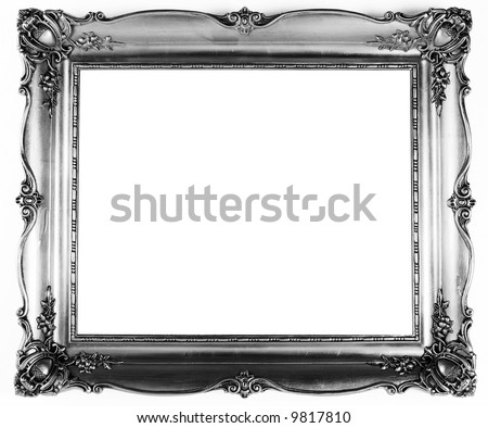 old antique silver frame over white background