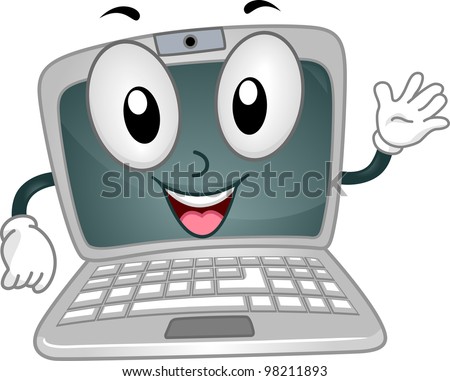 Illustration of a Laptop Mascot Waving Happily