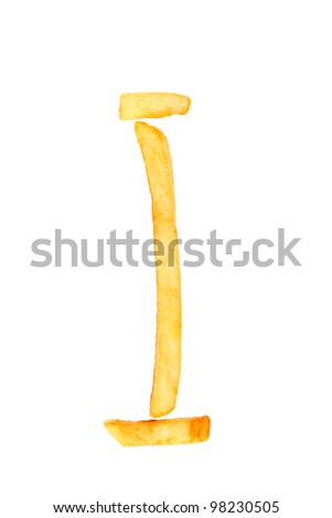 alphabet letter I from French fries on the white