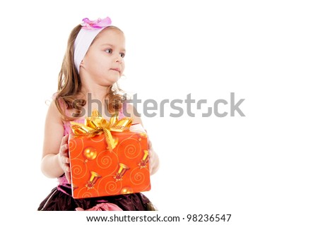 ? girl with a gift on a white background