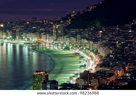 Night view of Copacabana beach. Rio de Janeiro. Brazil.