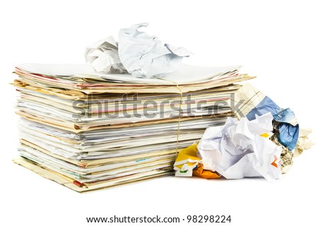 Waste paper on a white background Royalty-Free Stock Photo #98298224