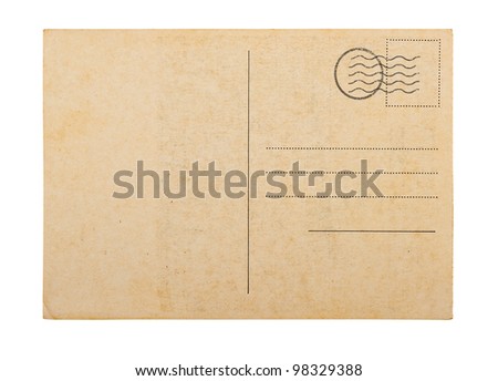 Old blank post card white background, clipping path. Royalty-Free Stock Photo #98329388