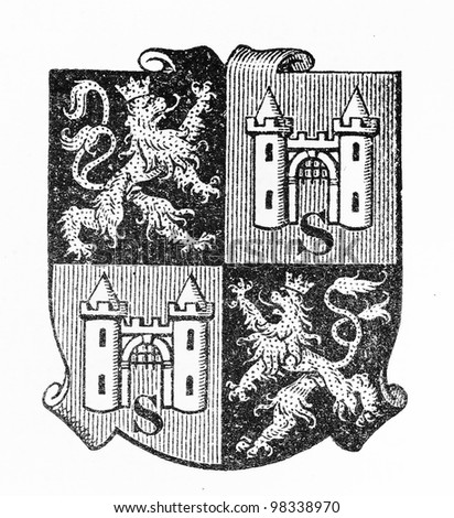Vintage drawing of Sagau Coat of arms from the end of 19th century -  Picture from Meyers Lexicon books collection (written in German language ) published in 1909, Germany.