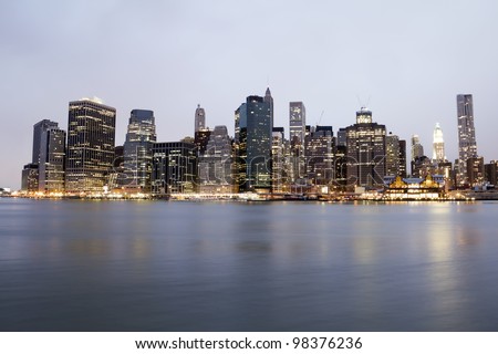 New York City Manhattan skyline at sunset over Hudson River, skyscrapers