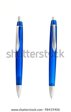 Two blue pens with white background