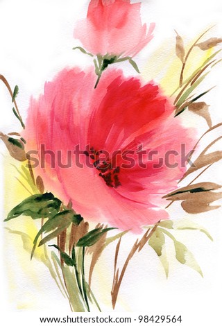 Watercolor: red flower.