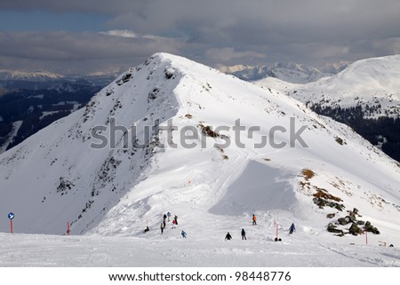 Ski resort and the mountains of Zell am See, Austrian Alps at winter