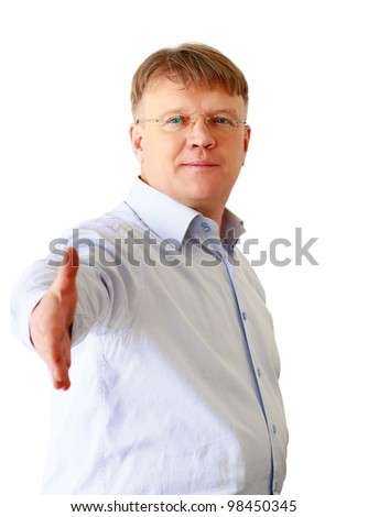 A businessman offering to shake your hand - isolated on a white background