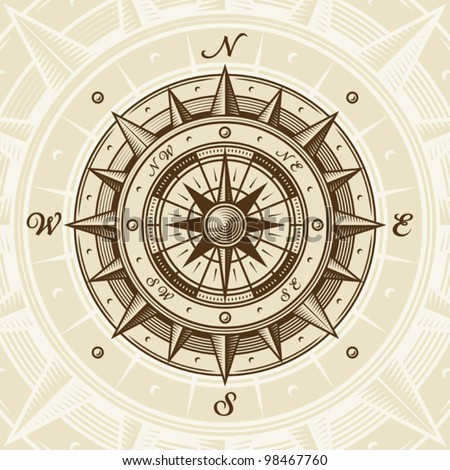 Vintage compass. EPS8 vector illustration in woodcut style with clipping mask.