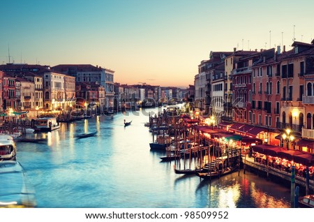 Grand Canal after sunset, Venice - Italy Royalty-Free Stock Photo #98509952