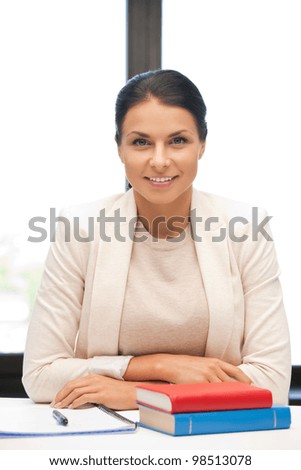 bright picture of happy woman with book