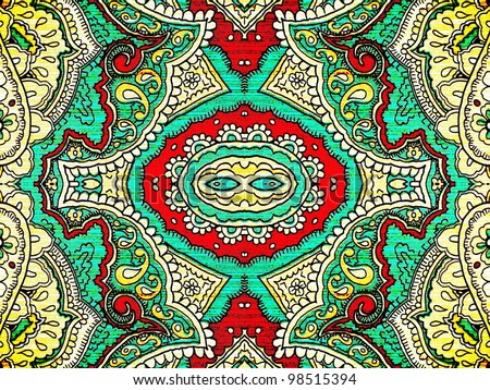 Bold, grungy, islamic, psychedelic, colorful ornament in pop art style. Good for abstract or oriental design.