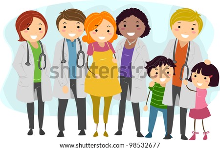 Illustration of Doctors Surrounded by Their Patients