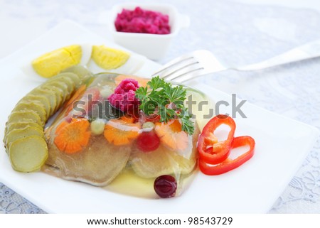 Jellied beef tongue with horseradish and vegetables