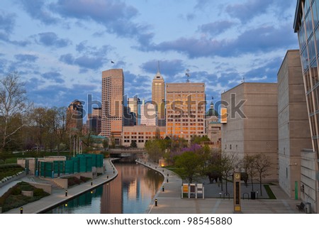 Indianapolis. Image of downtown Indianapolis, Indiana at sunset.
