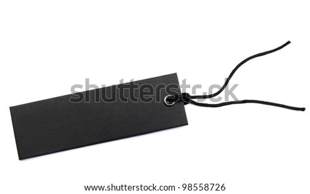 black sales tag with cord over white
