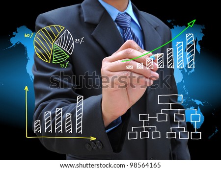 businessman hand drawing business graph Royalty-Free Stock Photo #98564165