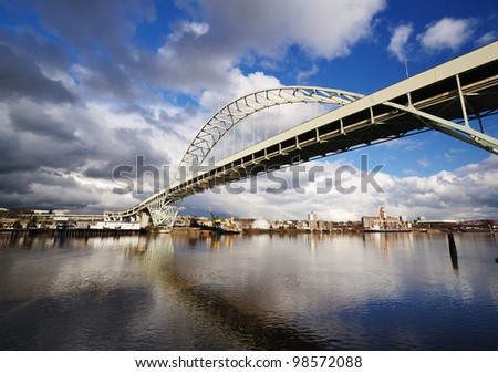 A View Of Fremont Bridge with dramatic Clouds