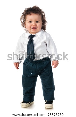 small child dressed in a business