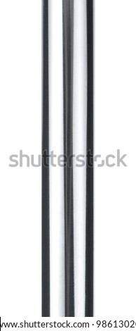 Close up of shiny metal pipe or prison bar isolated on white background