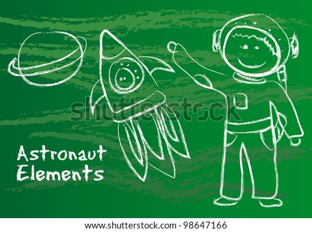 astronaut with elements over green background. vector