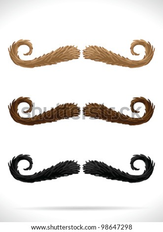 Mustaches set (3 color)6 -vector illustration Shadow and background are on separate layers. Easy editing.