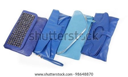 blue clutch bags collection isolated on white