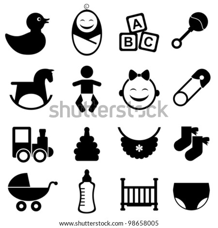 Baby icon set in black