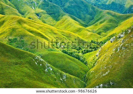 South African mountains beautiful landscape background, green spring aerial view of African continent, scenic wild nature, Outeniqua Pass, ecotourism and travel