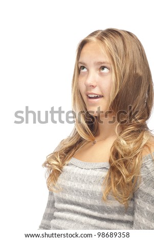 young beautiful smiling caucasian girl isolated on a white