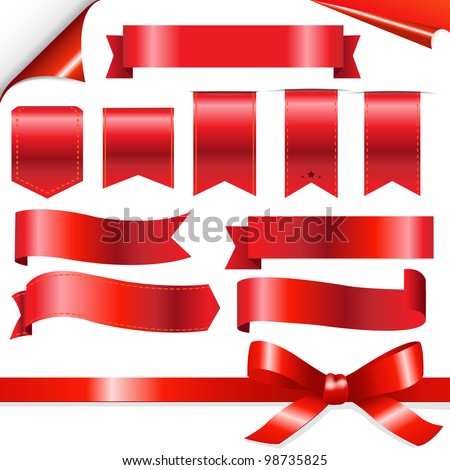 Big Red Ribbons Set, Isolated On White Background, Vector Illustration Royalty-Free Stock Photo #98735825