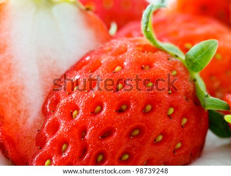 closeup shot of cut fresh strawberry
