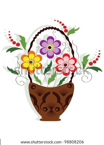 Flower in the basket, vector.