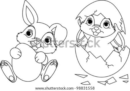 Black and white Easter Bunny coloring page