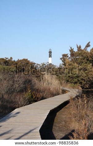 Boardwalk to Fire Island Light House in New York