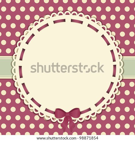 Vintage polka dot background with ribbon border and bow