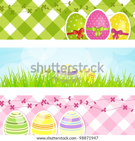 Easter banners with decorated Easter eggs