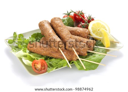typical greek minced meat with spices called soutzoukaki or souvlaki