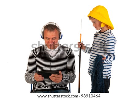 Little boy will go out for fishing with his father