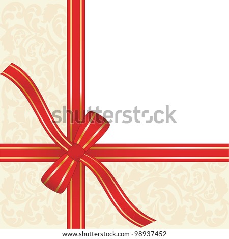 red gift ribbon wrapped around decorative background with copy space