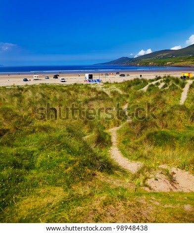 Beautiful summer landscape at Inch strand, one of the most famous beaches in Ireland.