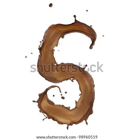 Chocolate splash number 5 isolated on white background