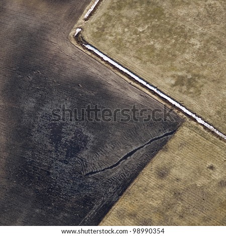 Aerial view over agricultural fields