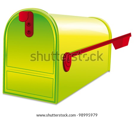 Beautiful green metallic closed mailbox. Vector icon.