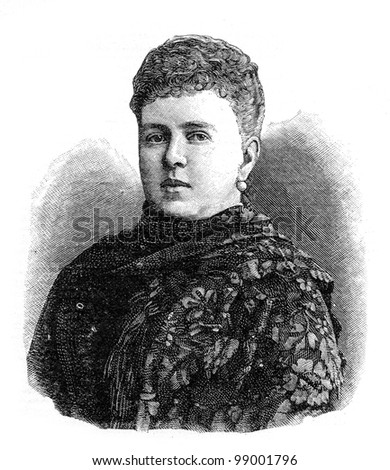 Duchess Maria (England). Engraving by Shyubler. Published in magazine "Niva", publishing house A.F. Marx, St. Petersburg, Russia, 1899