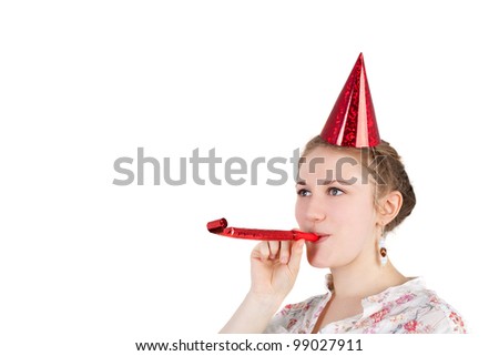 closeup image of the pretty young girl in the birthday cap