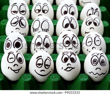White easter eggs and funny faces
